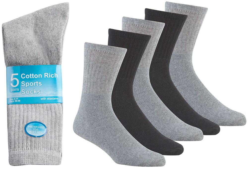 5 Pairs Mens Cotton Rich BIG FOOT Sport Sock Size 12-14