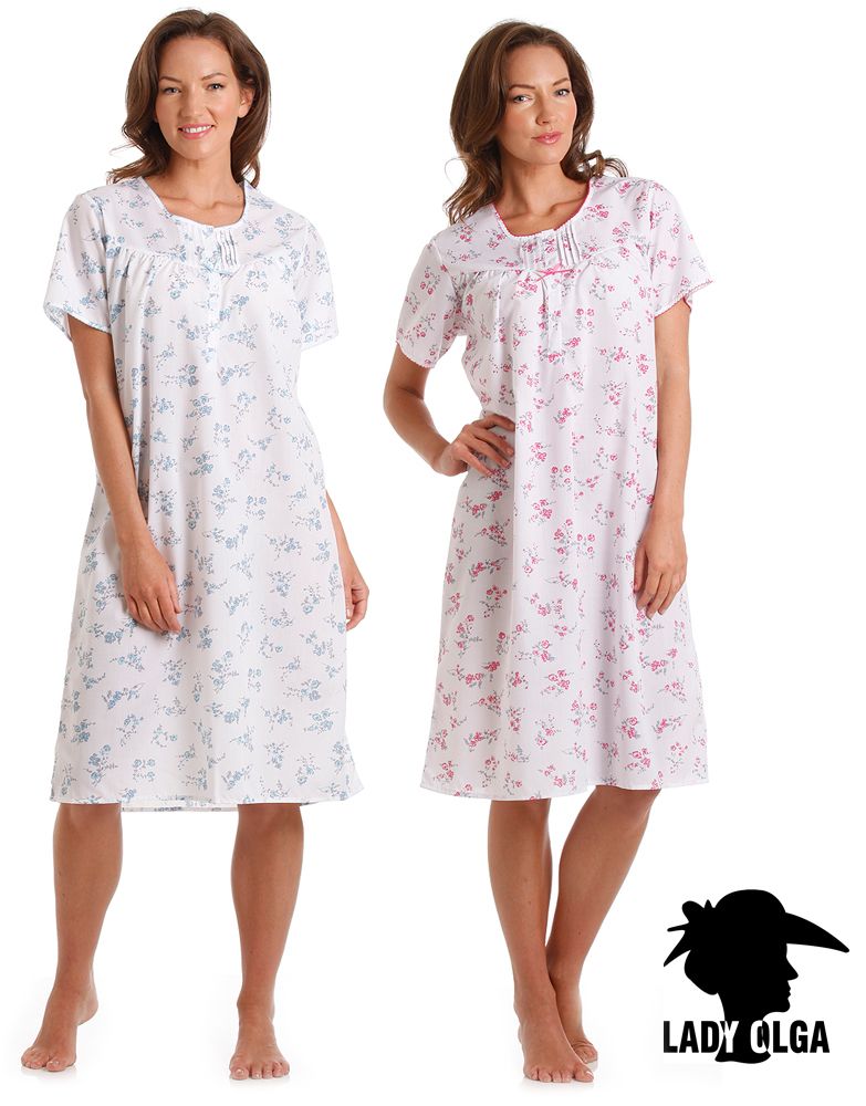 Ladies Poly Cotton Floral Short Sleeved Nightdress by Lady Olga