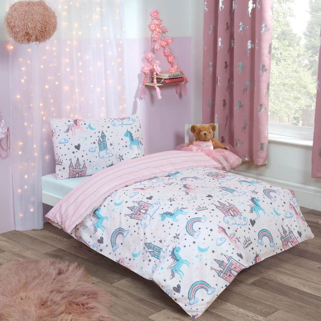 Dreamscene Unicorn Kingdom Junior/Cot Duvet Set - Pink