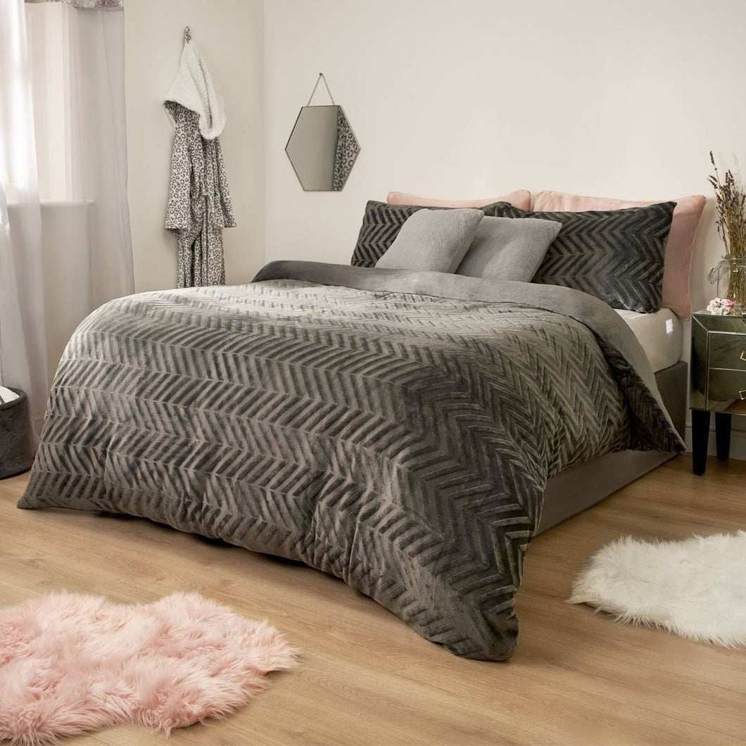 Sienna Herringbone Flannel Fleece Duvet - Charcoal