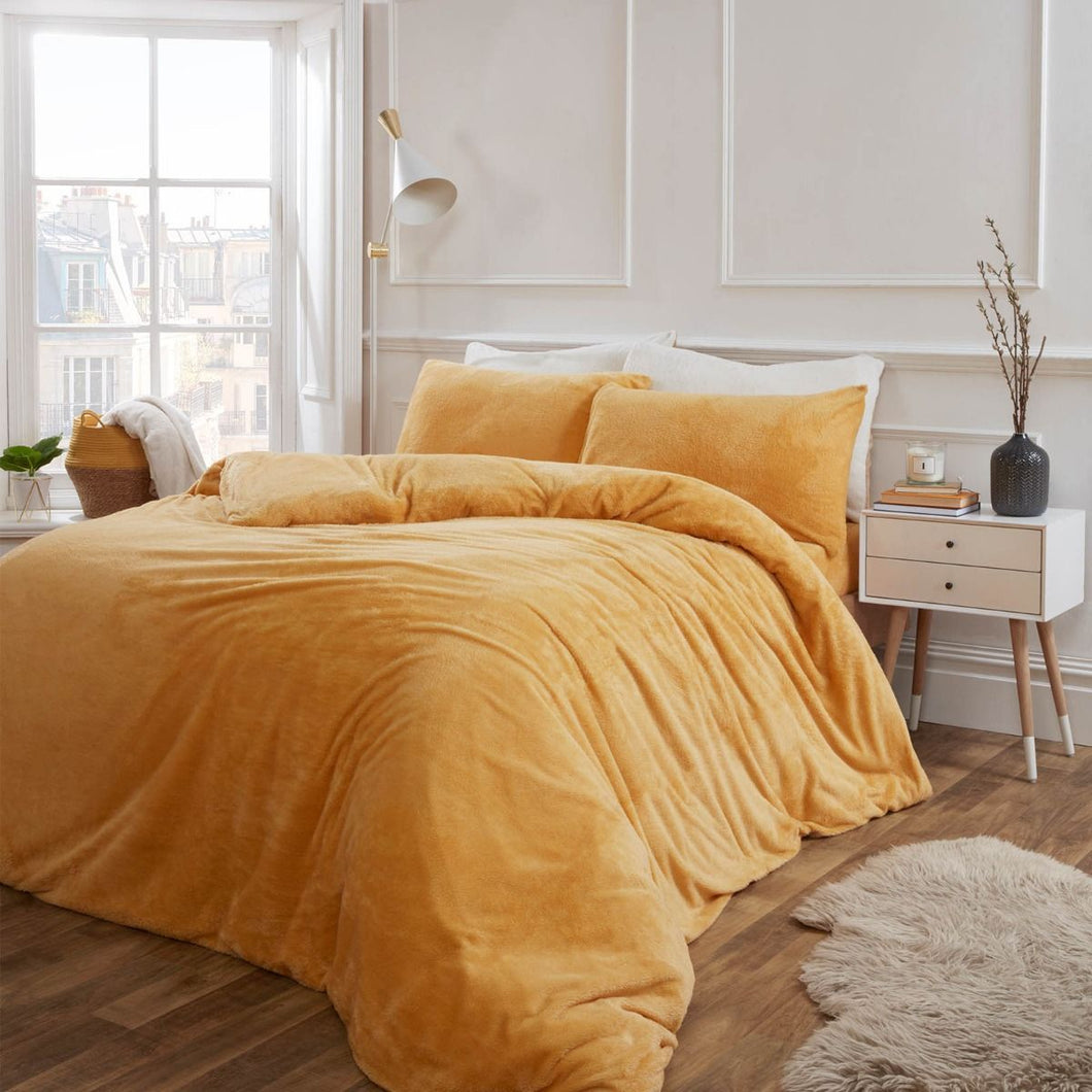 Brentfords Teddy Fleece Duvet Cover Set - Ochre