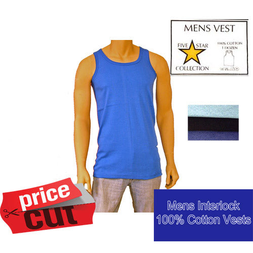 3 Pack Mens Interlock Coloured Vests 5 Star