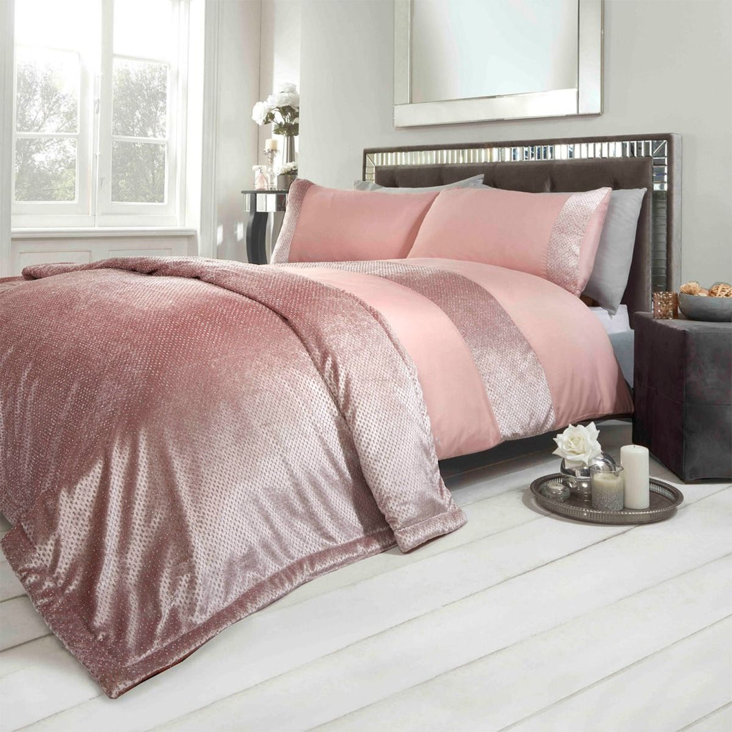 Sienna Glitter Velvet Duvet Cover Set - Blush