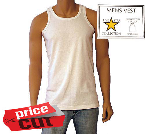 3 Pack Mens Interlock White Vests