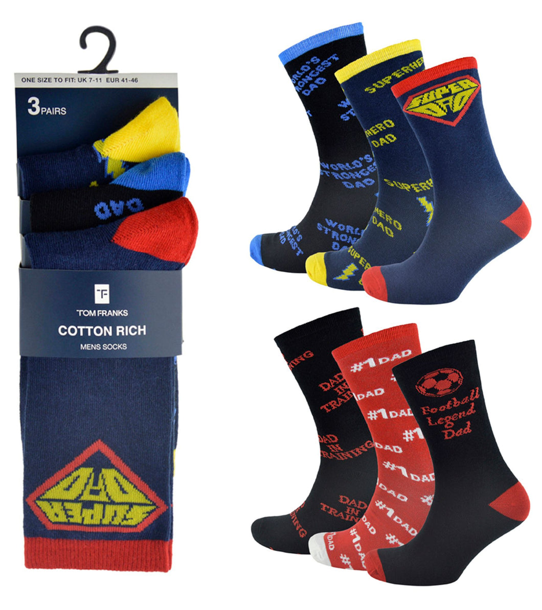 Men's Cotton Rich Super Dad & Football Socks By Tom Franks