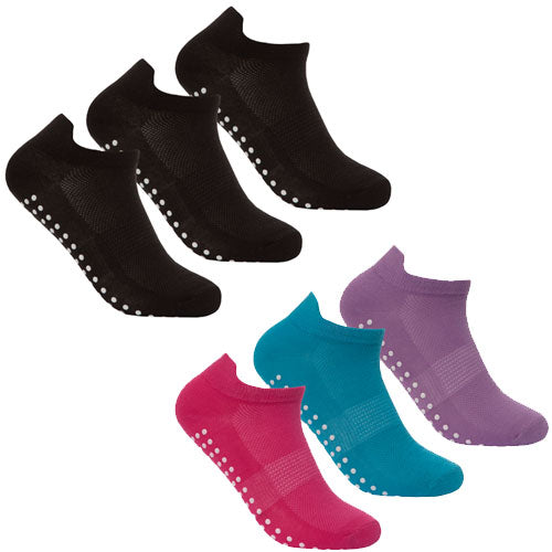 12 Pack Ladies Gripper Sole Sport Trainer Socks Plain/Pastel