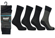 Load image into Gallery viewer, 6 Pairs Men&#39;s Black Pattern Cotton Rich Socks
