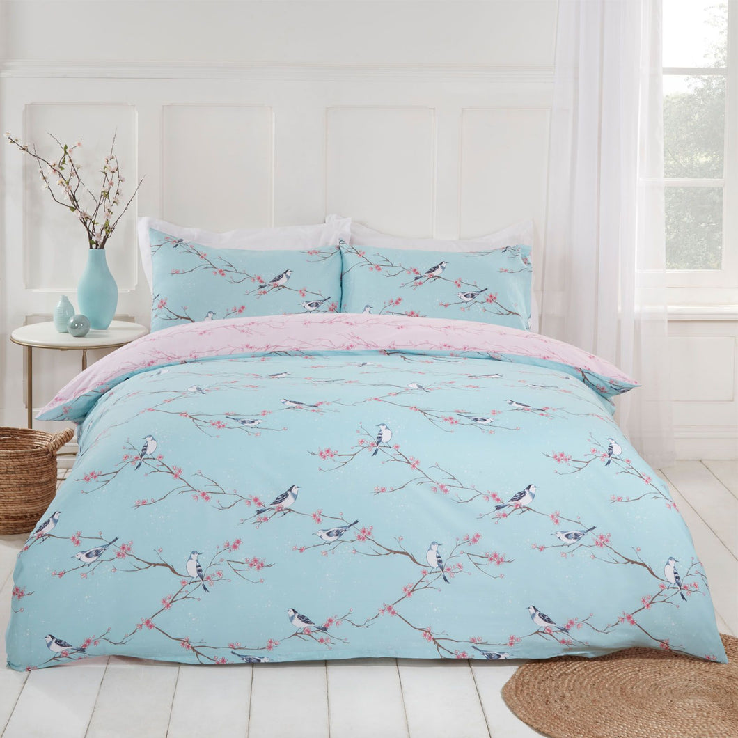 Dreamscene Blossom Bird Duck Egg Duvet Set