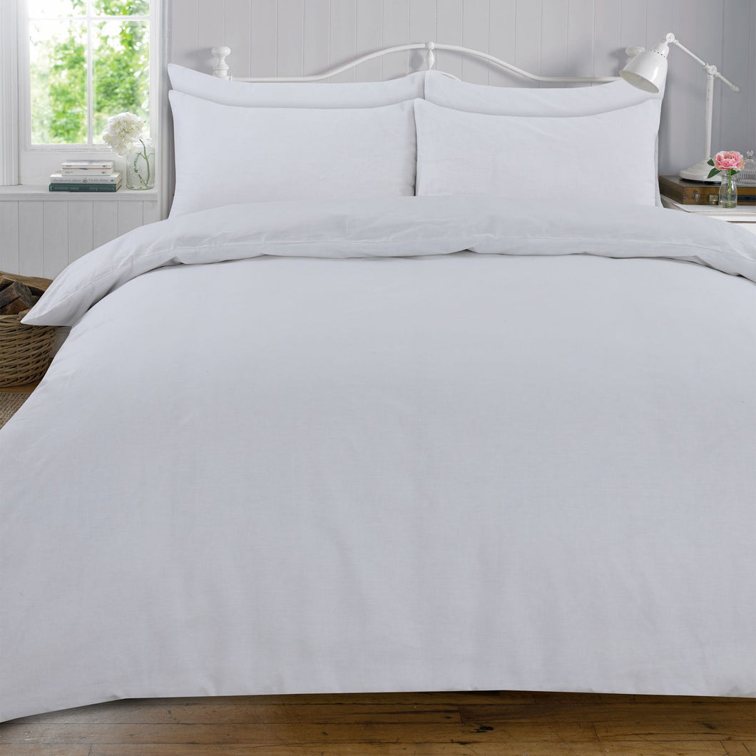 Highams 100% Cotton Plain White Duvet Set