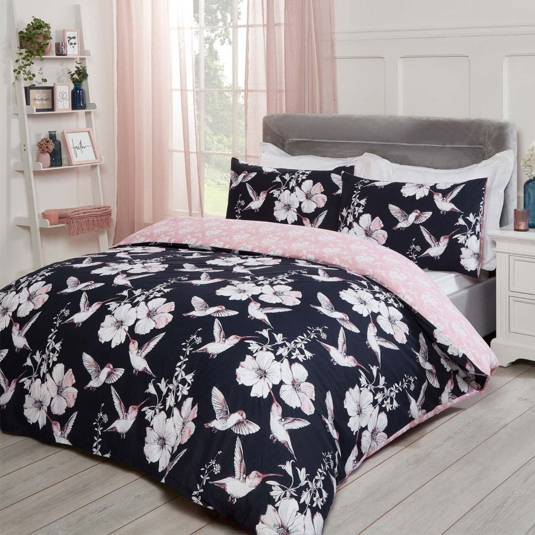 Dreamscene Hummingbirds Duvet Cover Set - Navy/Blush