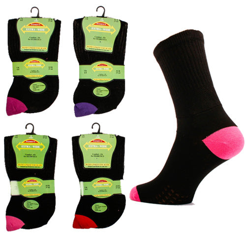 Extra Wide Diabetic Ladies Socks Coloured Heel & Toe