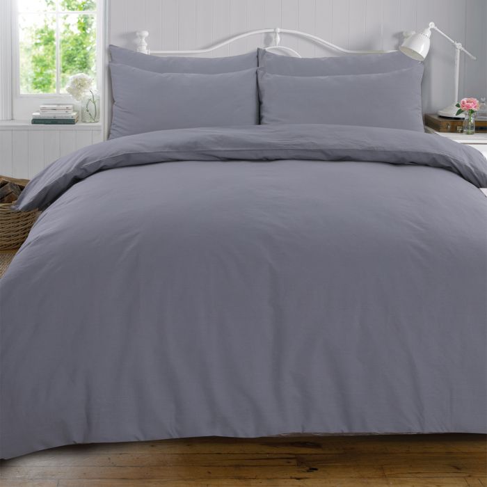 Highams 100% Cotton Plain Grey Duvet Set