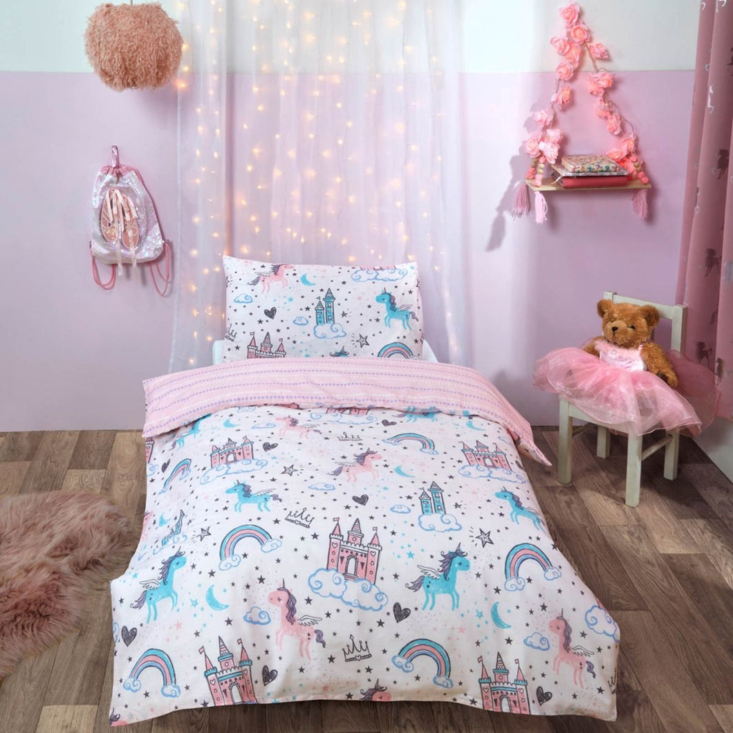 Dreamscene Unicorn Kingdom Junior/Cot Pink Duvet Set