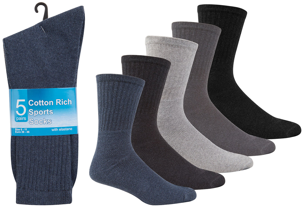 5 Pairs Mens Cotton Rich BIG FOOT Sport Sock Size 12-14