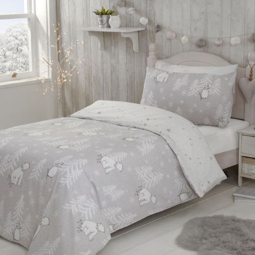 Polar Bear Grey Christmas Duvet Set