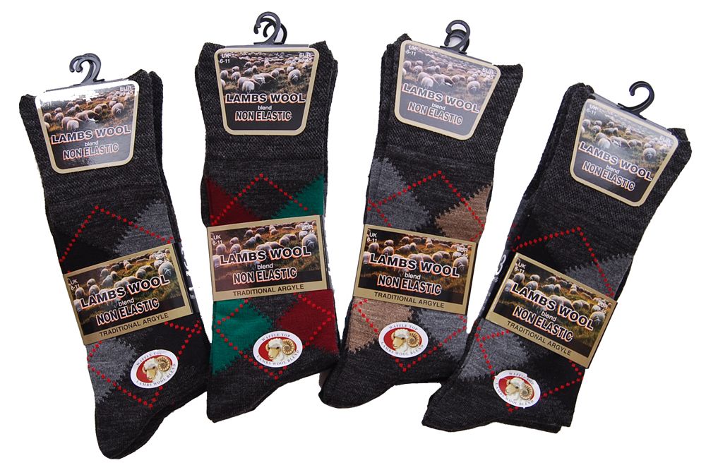 Mens Argyle Lambs Wool Blend Socks