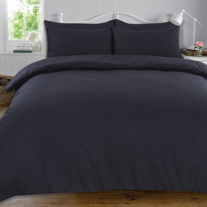 Highams 100% Cotton Plain Black Duvet Set