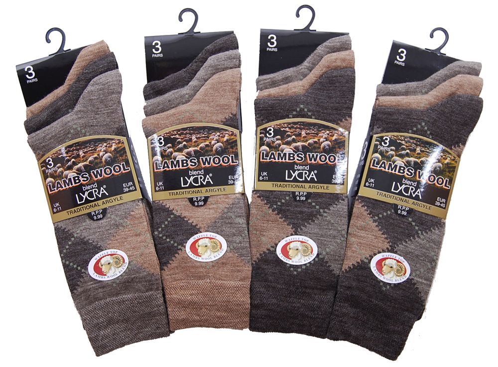 Mens Argyle Non Elastic Lambs Wool Blend Socks