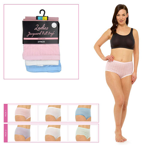 Ladies 3 Pack Pointelle Briefs Pastel