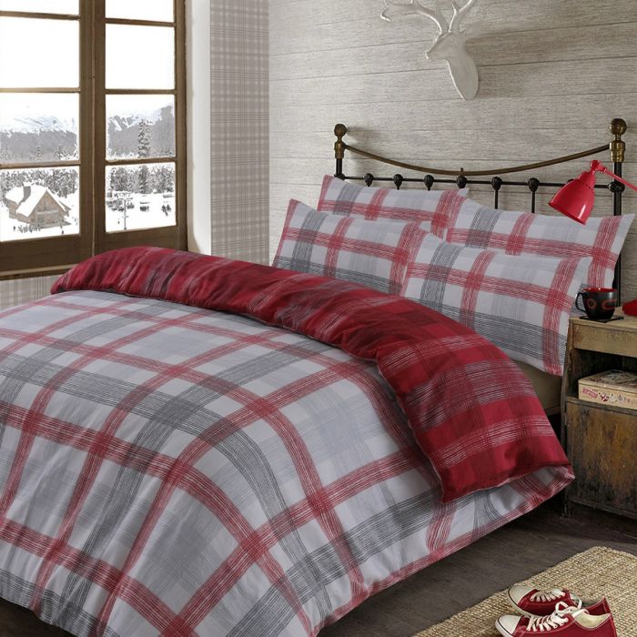 Dreamscene Boston Brushed Cotton Red Duvet Cover Set