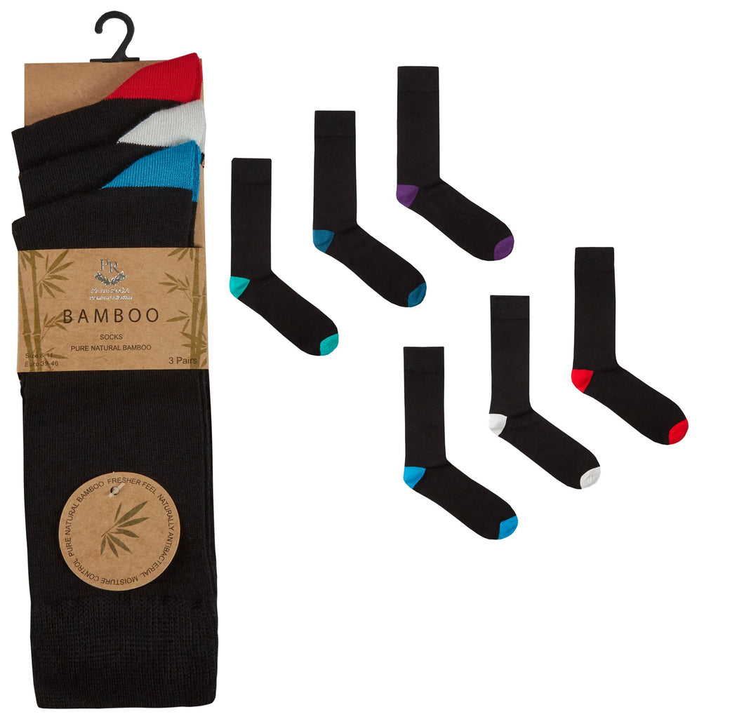 6 Pairs Men's Bamboo Coloured Heel & Toe Socks by Pierre Roche