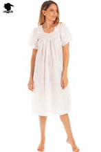 Load image into Gallery viewer, Ladies Square Neck Embroidery Anglaise Nightdress by Lady Olga
