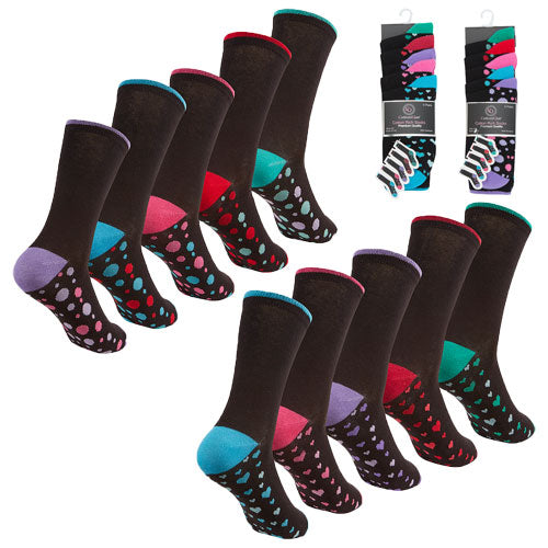 Ladies 5 Pack Heel & Toe Socks Heart Spots