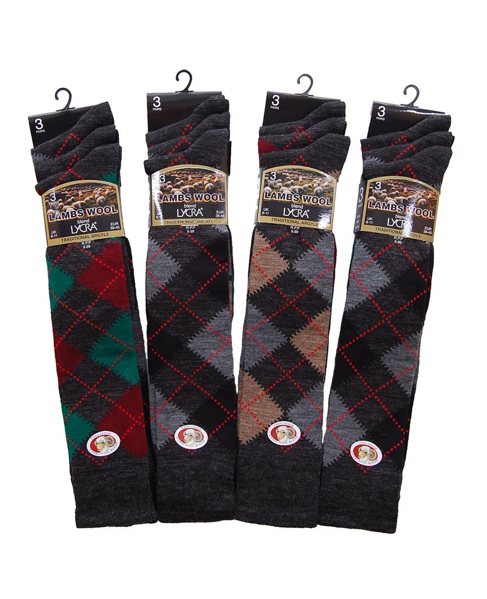 Mens Argyle Lambs Wool Blend Long Hose Socks