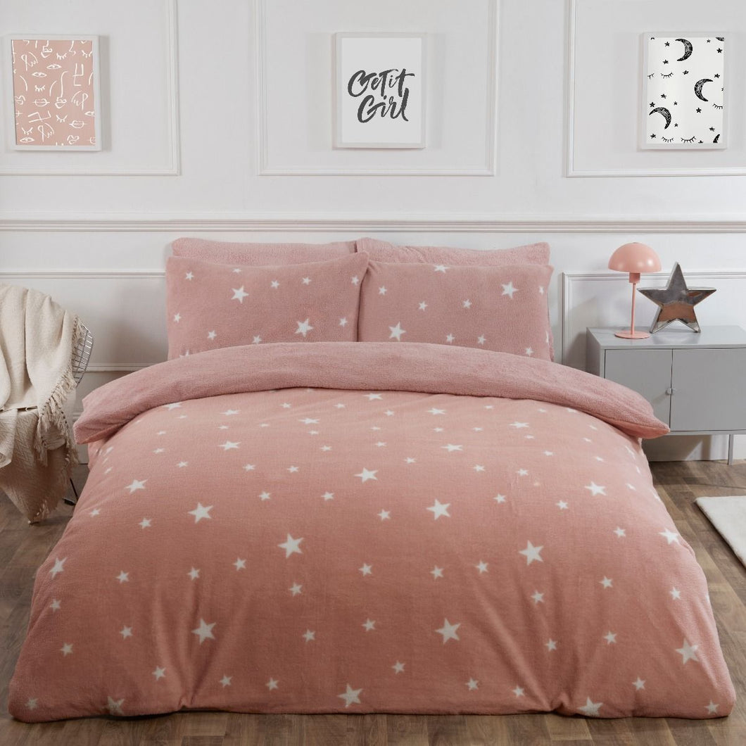 Dreamscene Star Teddy Fleece Duvet Cover Set - Blush