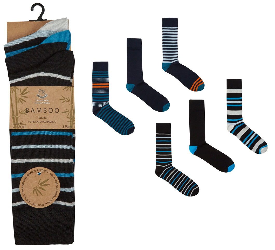 6 Pairs Men's Bamboo Stripe Design Socks by Pierre Roche