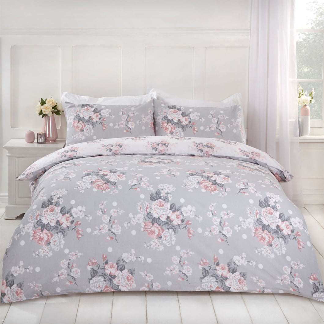 Dreamscene English Rose Grey Duvet Set