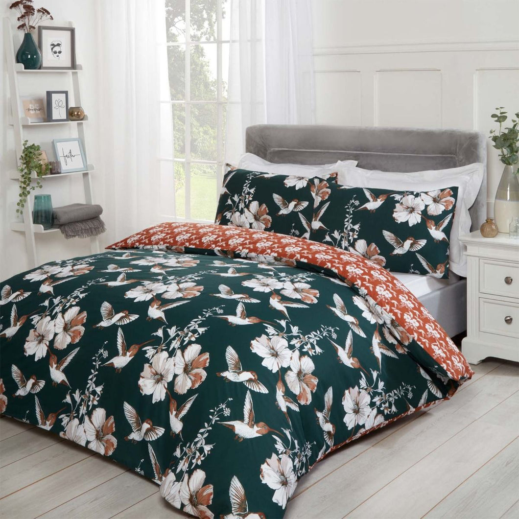 Dreamscene Hummingbirds Duvet Cover Set - Emerald/Orange