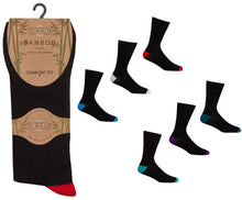 Load image into Gallery viewer, 6 Pairs Men&#39;s Bamboo Coloured Heel &amp; Toe Non Elastic Socks
