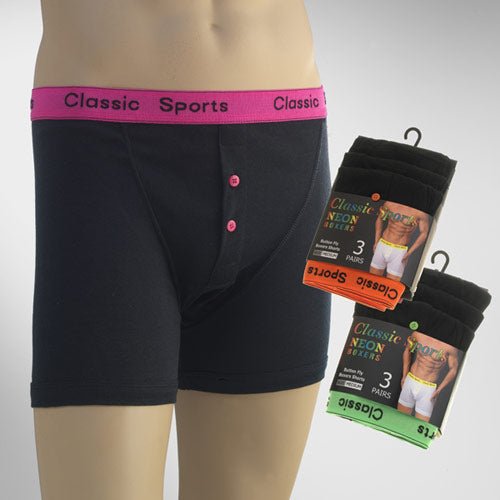 3 Mens Classic Sport Neon Button Fly Boxer