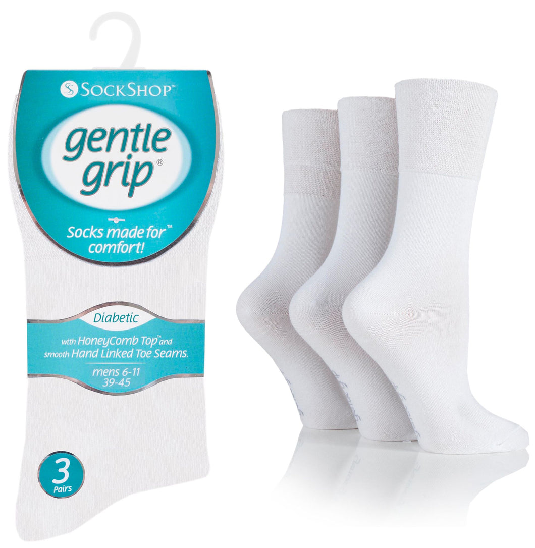 DIABETIC Mens White Gentle Grip Socks by Sock Shop