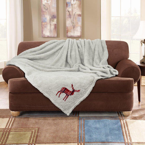 Stag Embroidered Soft Teddy Feel Cream Throw 150 x 200cm