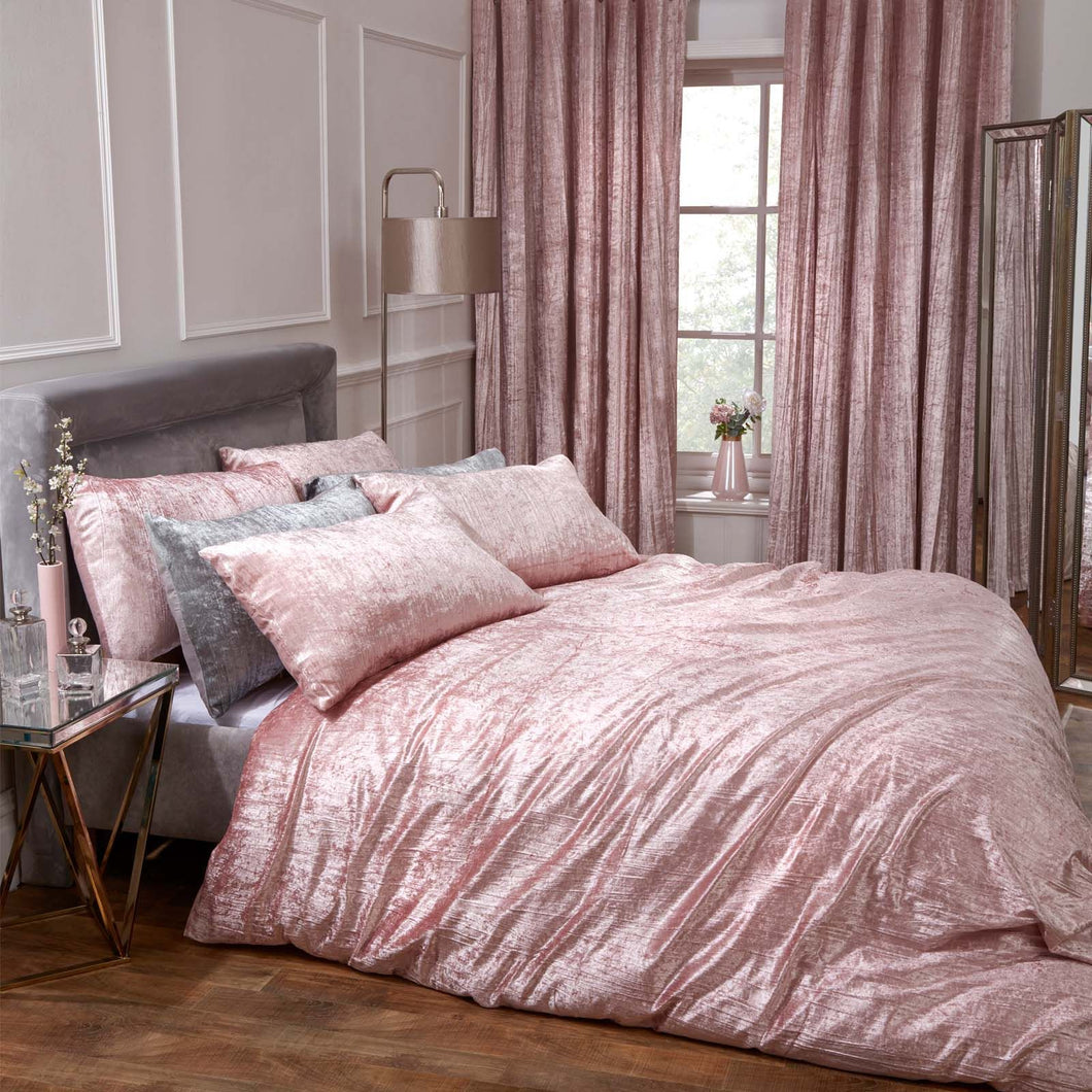 Sienna Valencia Crushed Velvet Duvet Set - Blush