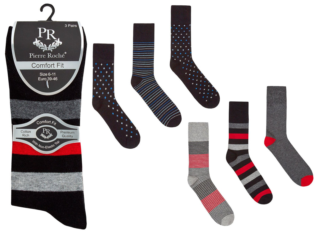 6 Pairs Men's Stripe & Spot Non Elastic Socks