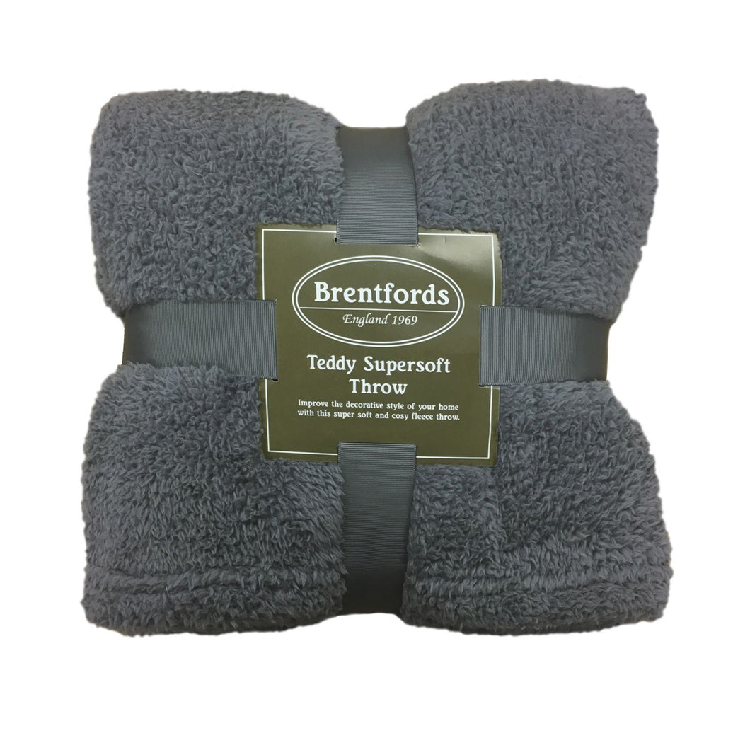 Brentfords Teddy Fleece Charcoal Grey Throw