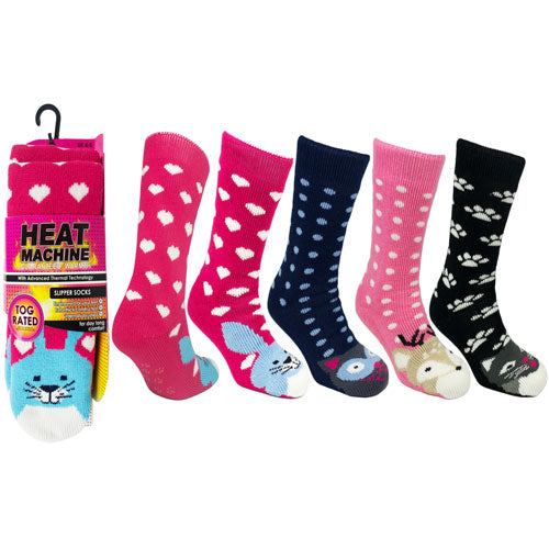 1 Pair Ladies Heat Machine 2.3 Tog Animal Slipper Socks