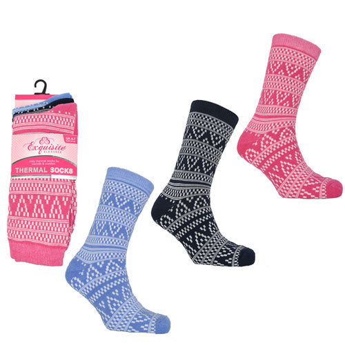 6 Pack Ladies Exquisite Thermal Socks Aztec