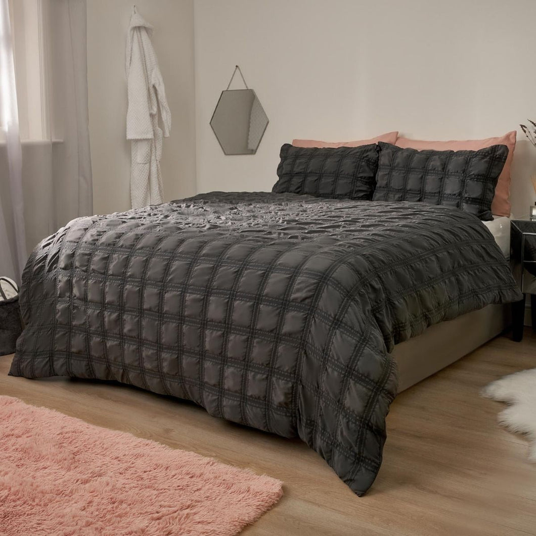 Sienna Square Seersucker Duvet Set - Charcoal