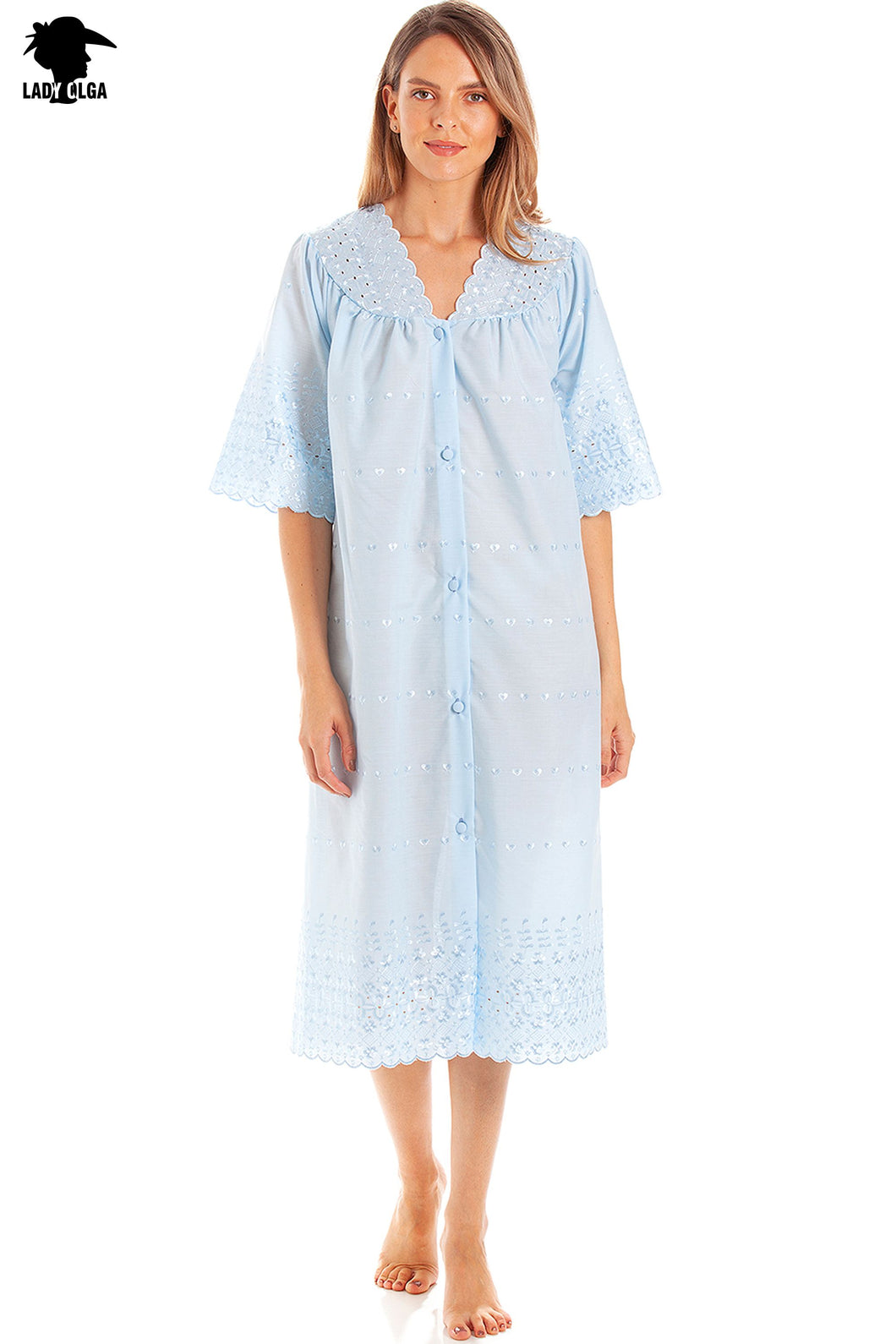 Ladies Square Neck Embroidery Anglaise Nightdress by Lady Olga