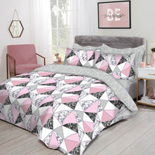 Load image into Gallery viewer, Dreamscene Marble Geometric Duvet Set - Grey/Blush
