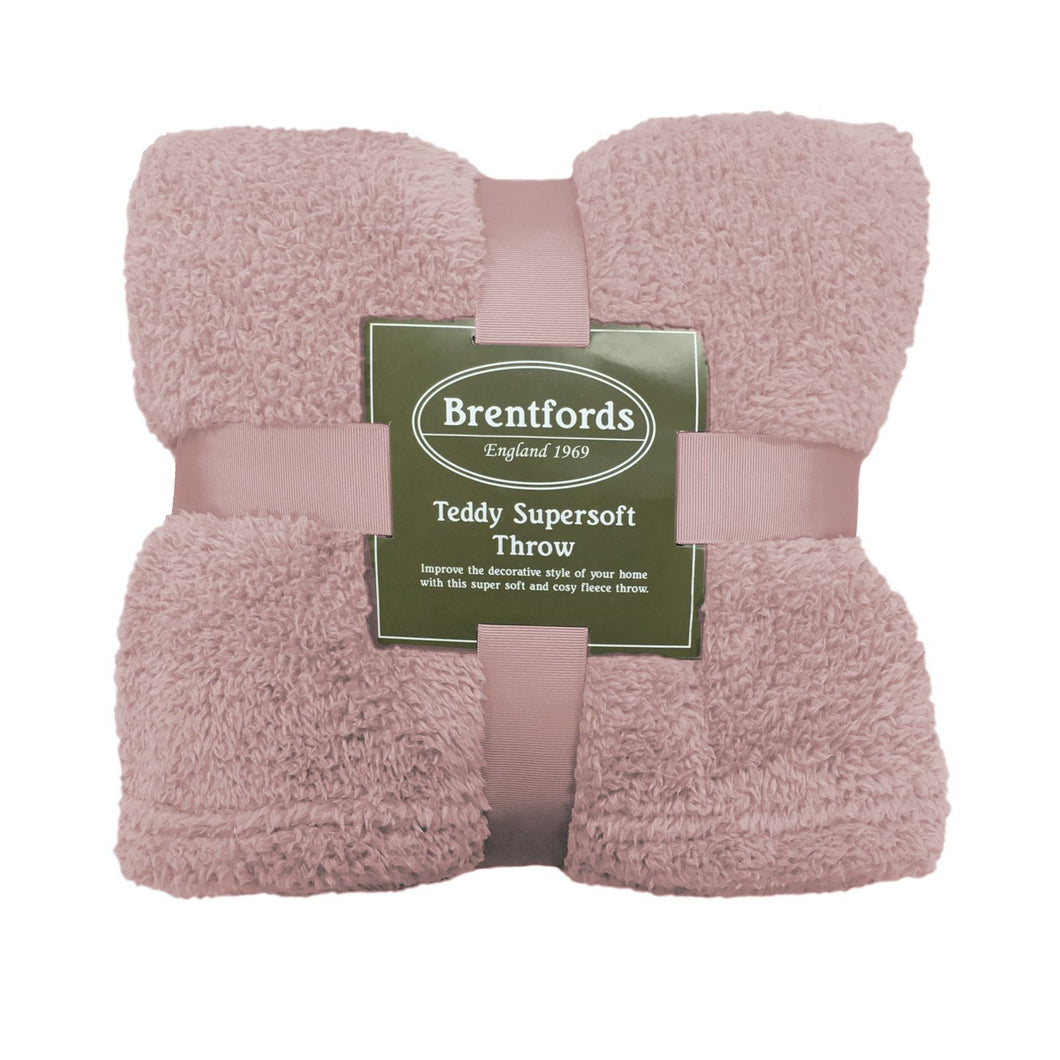 Brentfords Teddy Fleece Blush Pink Throw