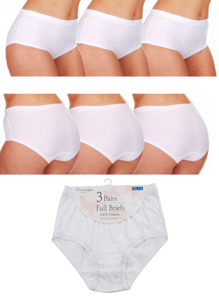 Ladies White 100% Cotton Full Briefs Plus Size