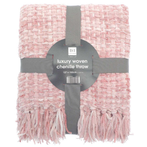 Luxury Chenille Woven Throw Pink