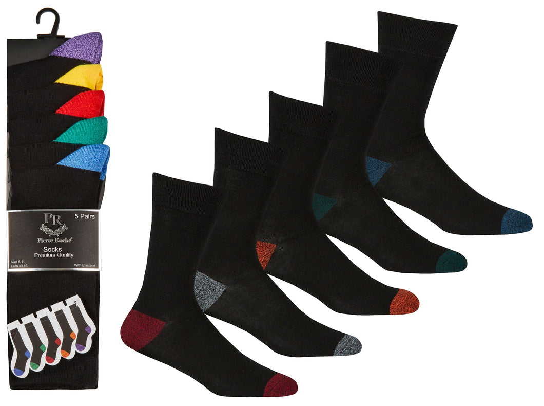 5 Pairs Mens  Coloured Heel & Toe Socks by Pierre Roche