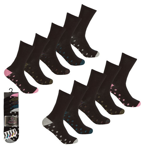 Ladies 5 Pack Heel And Toe Glitter Socks