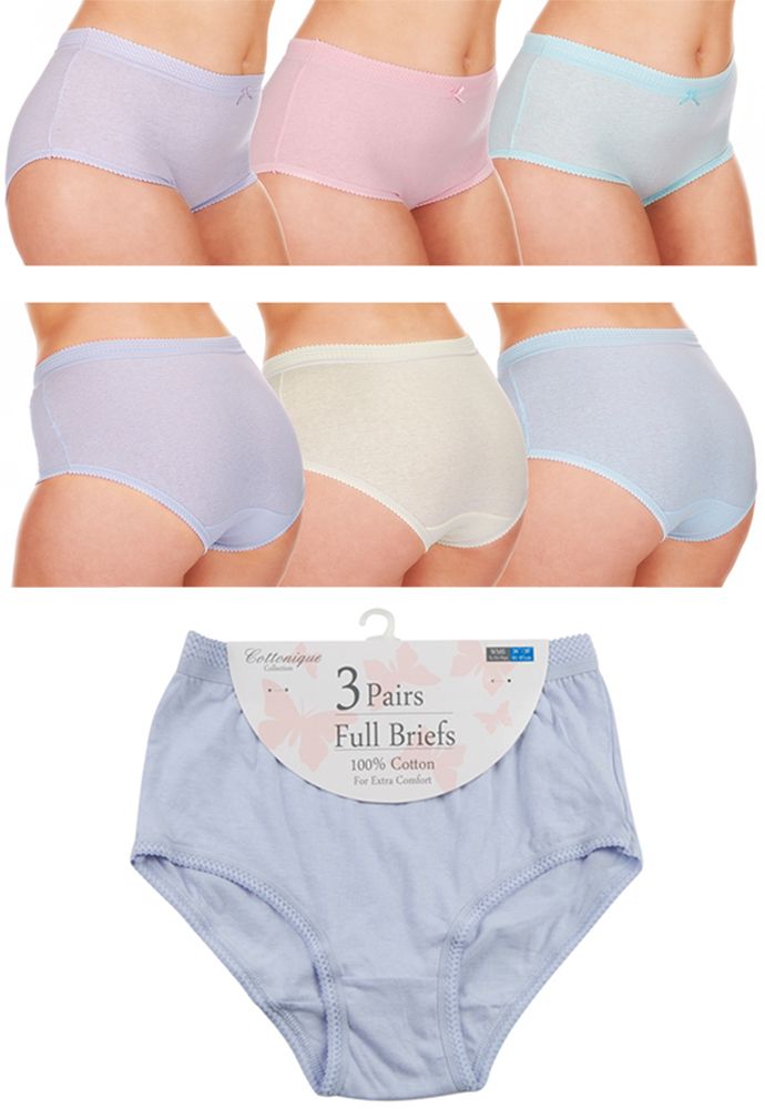 Ladies Pastel 100% Cotton Full Briefs Plus Size